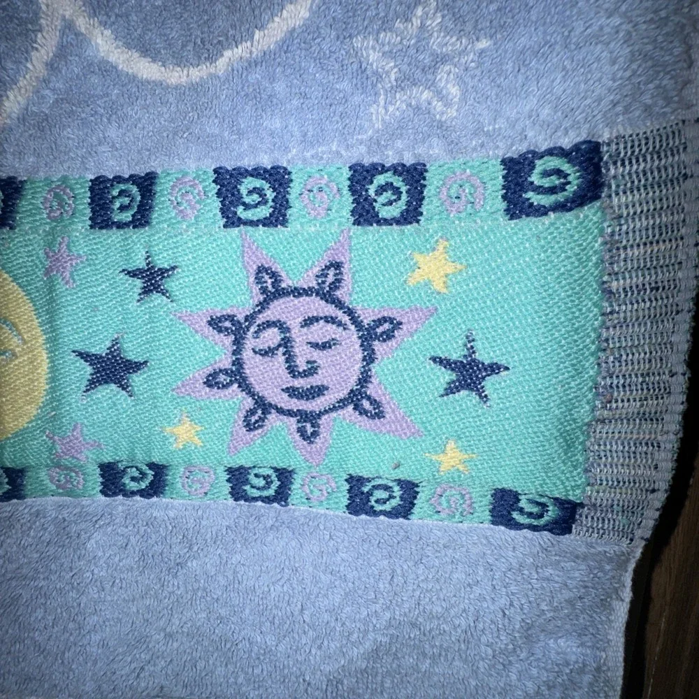 Vtg Jubilee Celestial Beach Towel 90's Y2K Sun Moon Star Embroidered 28x48